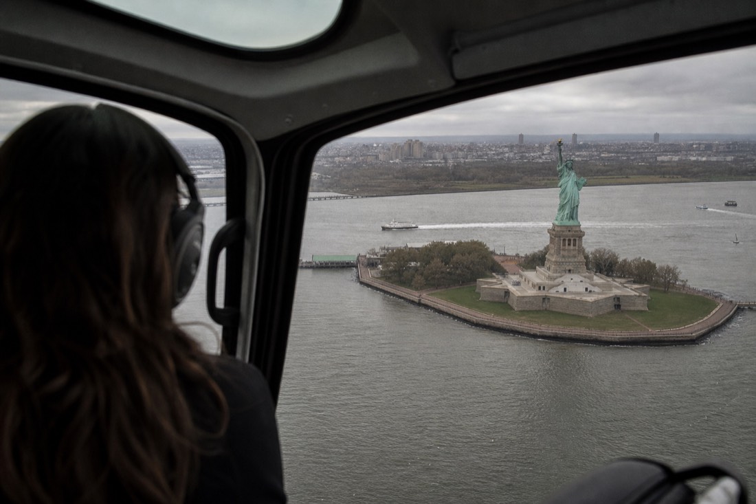 Aerial view of the Statue of Liberty from a New York helicopter tour